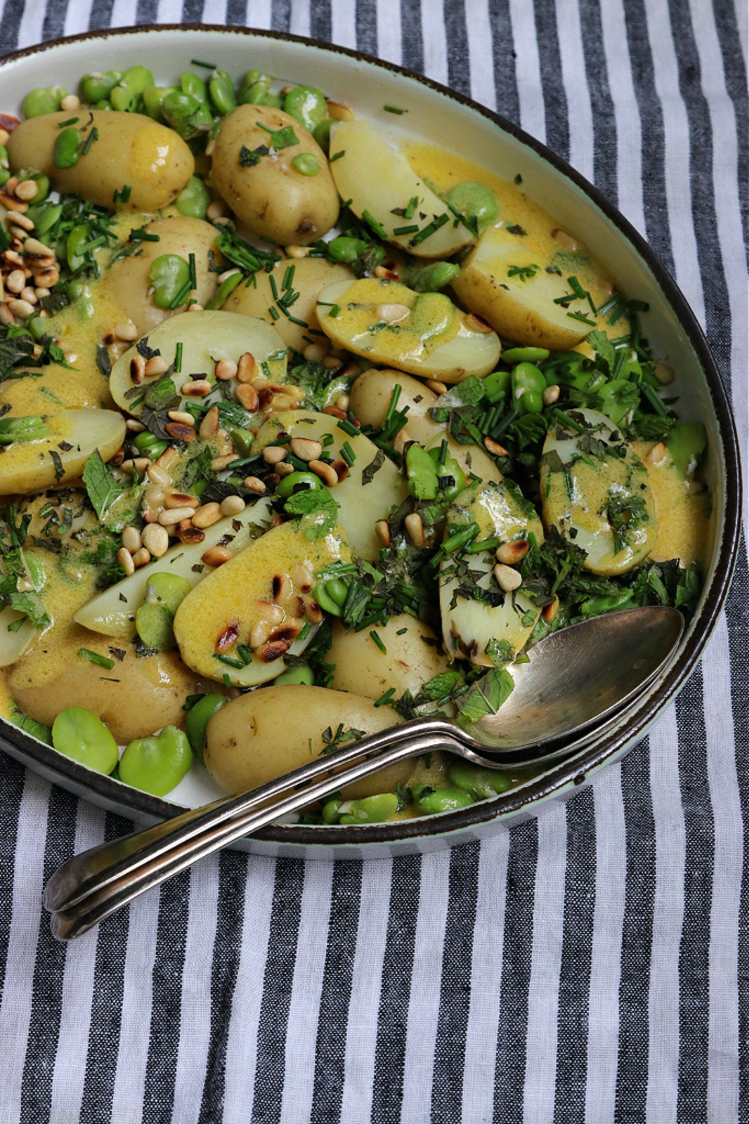 Recipe Notes - New Potatoes With Greens, Pine Nuts And Mustard Dressing - Humphrey Munson