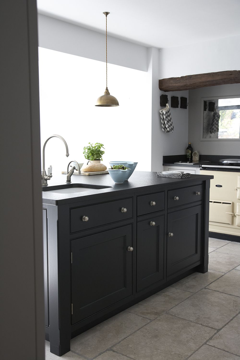 Classic Contemporary Victorian Kitchen Extension | Cream 2 oven Aga & bold kitchen island in "Off-Black".
