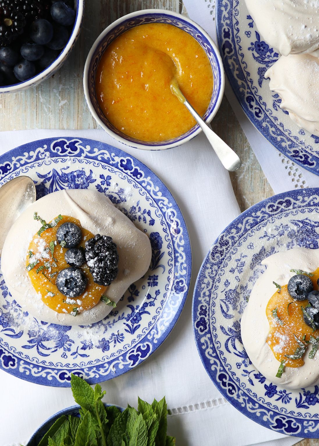 Mini Orange Curd Pavlovas with Summer Fruits