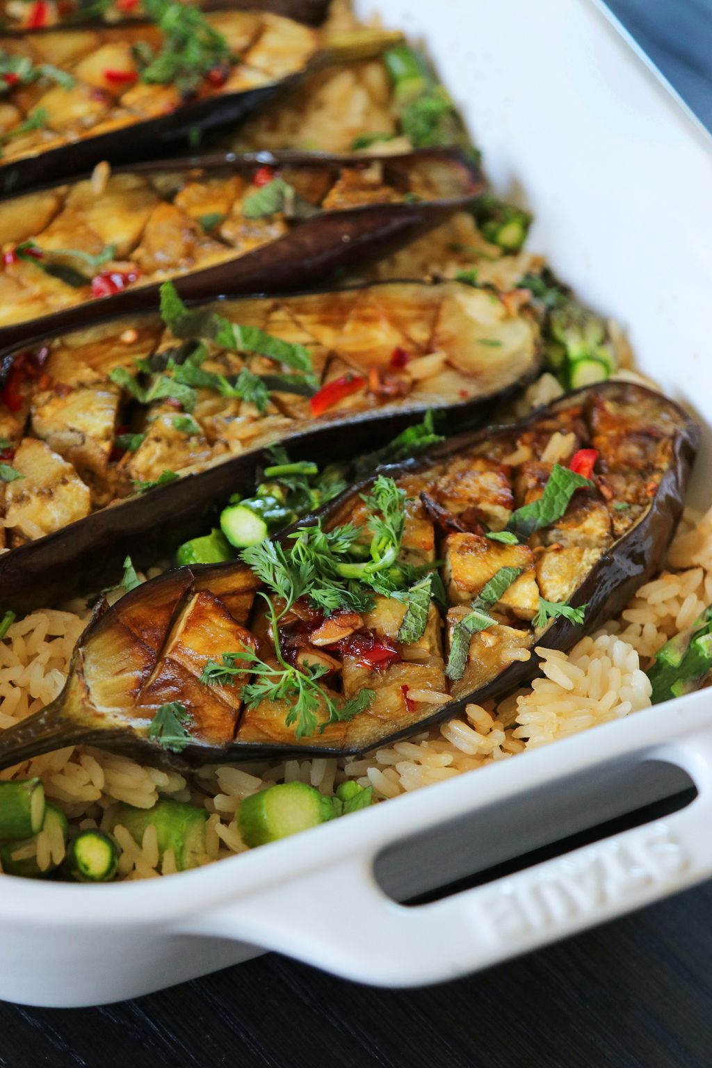 Teriyaki Aubergine & Asparagus Rice