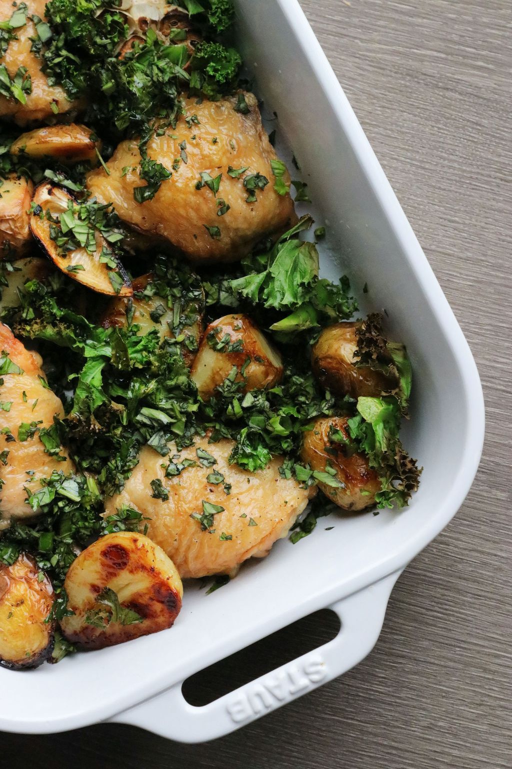 Roasted Chicken, Potato & Kale Traybake