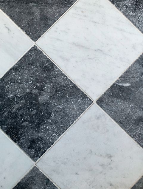 Kensington Chequer Charcoal and Off-White Marble Tiles