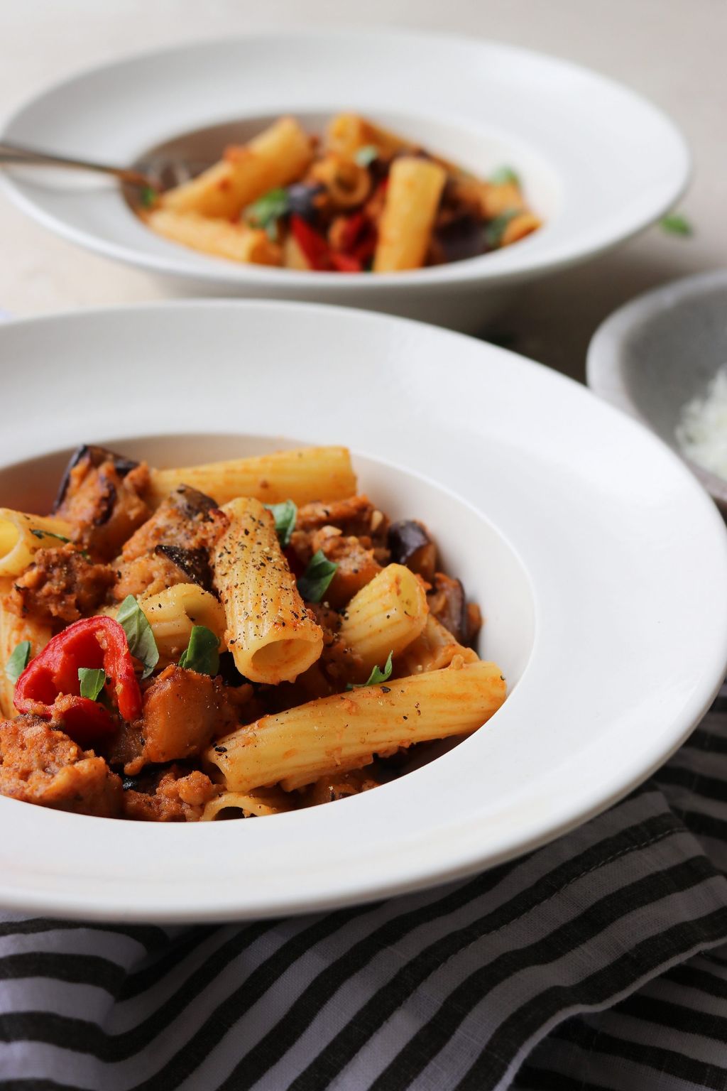 Spicy Sausage and Aubergine Rigatoni